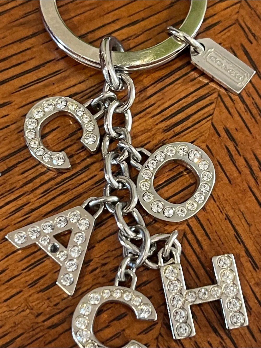 Coach Signature Crystal Letter Silver Key Chain Fob Purse Charm